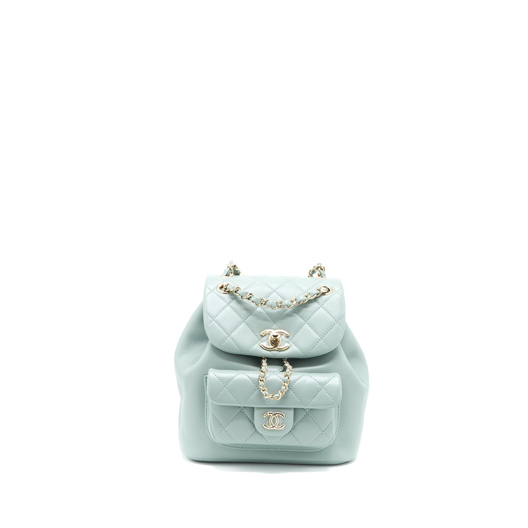 CHANEL 23C DUMA MINI BACKPACK CALFSKIN LIGHT GREY LGHW (MICROCHIP)