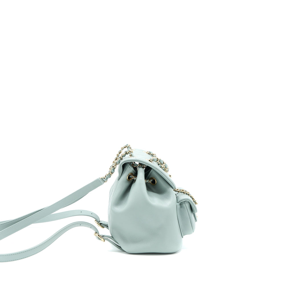 CHANEL 23C DUMA MINI BACKPACK CALFSKIN LIGHT GREY LGHW (MICROCHIP)