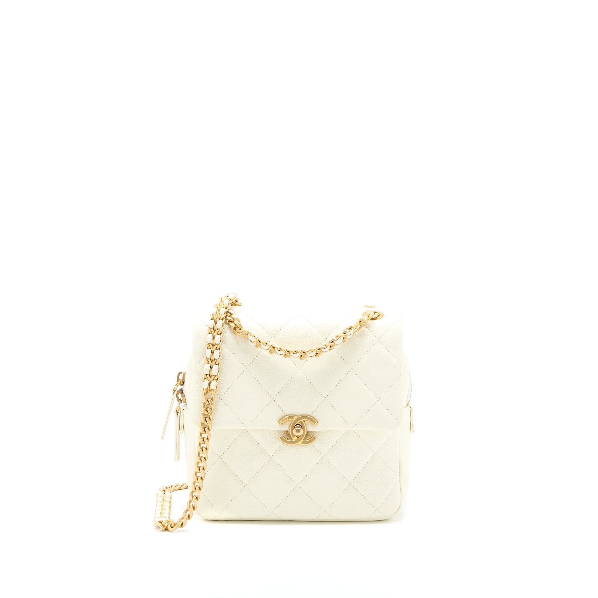CHANEL 22P FLAP BACKPACK CAVIAR WHITE BRUSHED GHW (MICROCHIP)