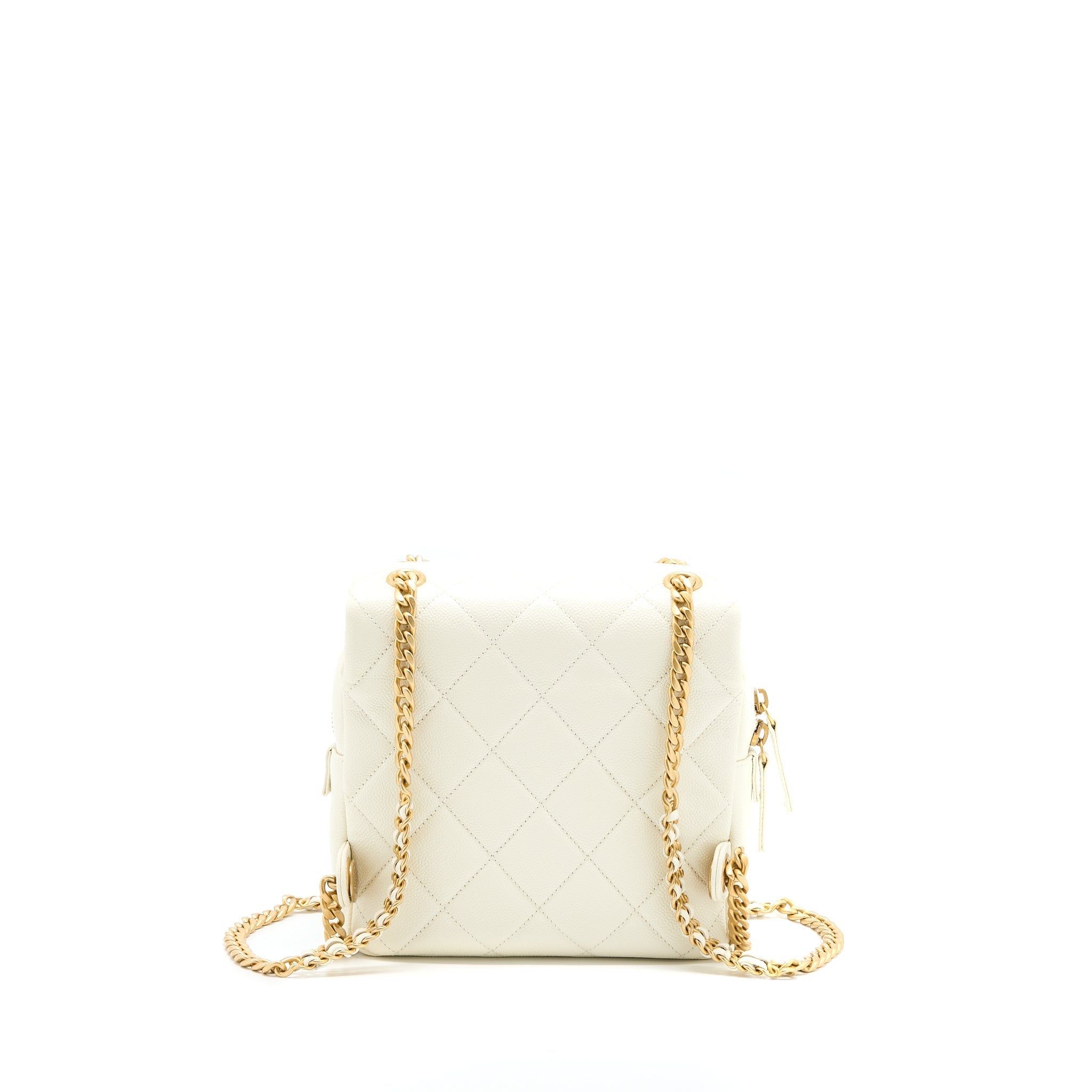 CHANEL 22P FLAP BACKPACK CAVIAR WHITE BRUSHED GHW (MICROCHIP)