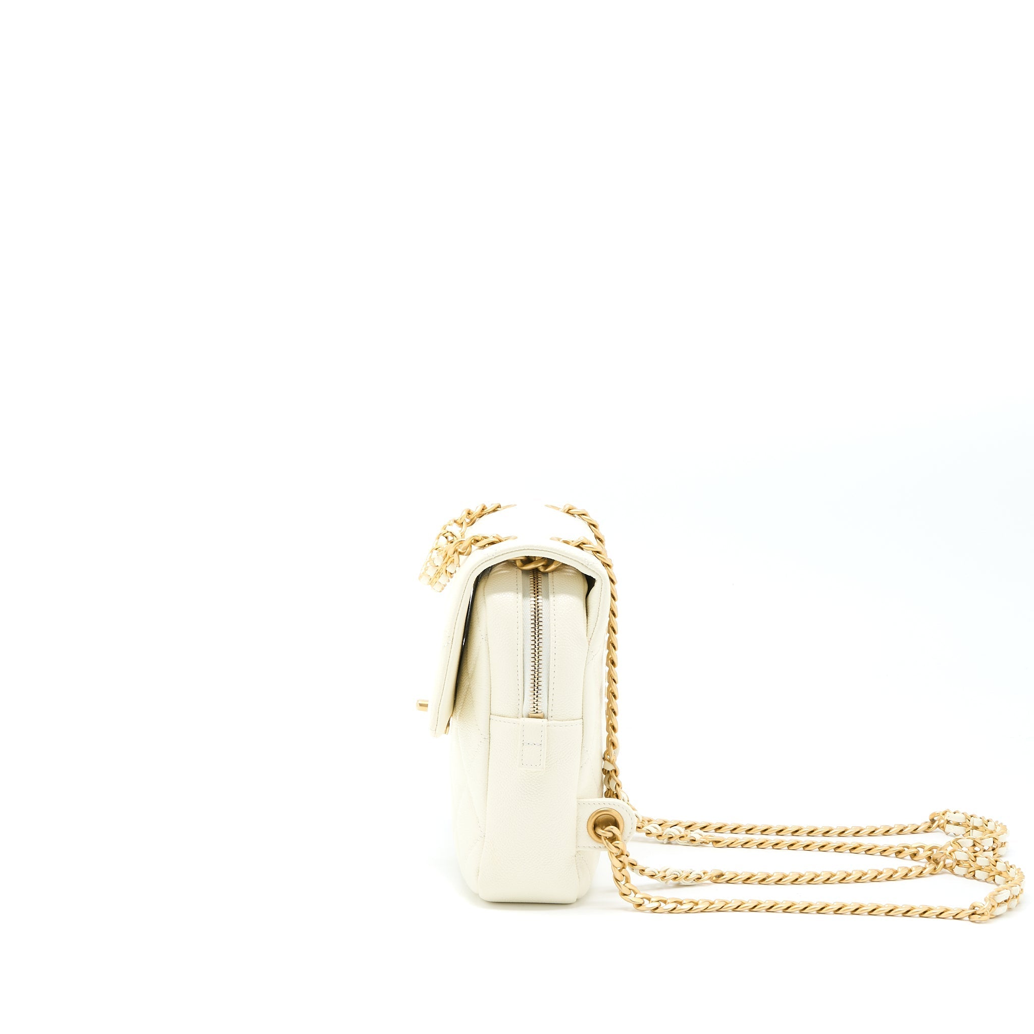 CHANEL 22P FLAP BACKPACK CAVIAR WHITE BRUSHED GHW (MICROCHIP)
