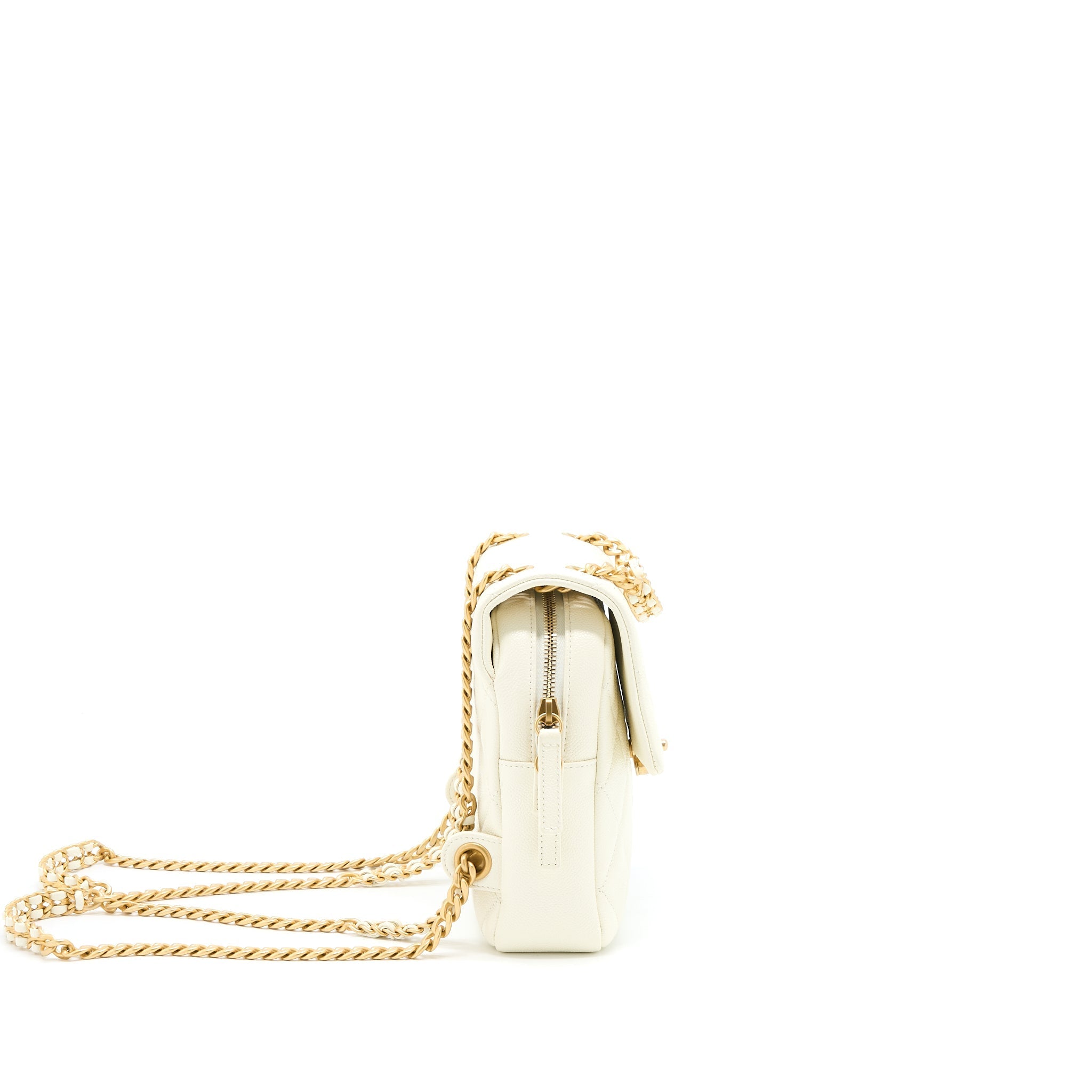CHANEL 22P FLAP BACKPACK CAVIAR WHITE BRUSHED GHW (MICROCHIP)