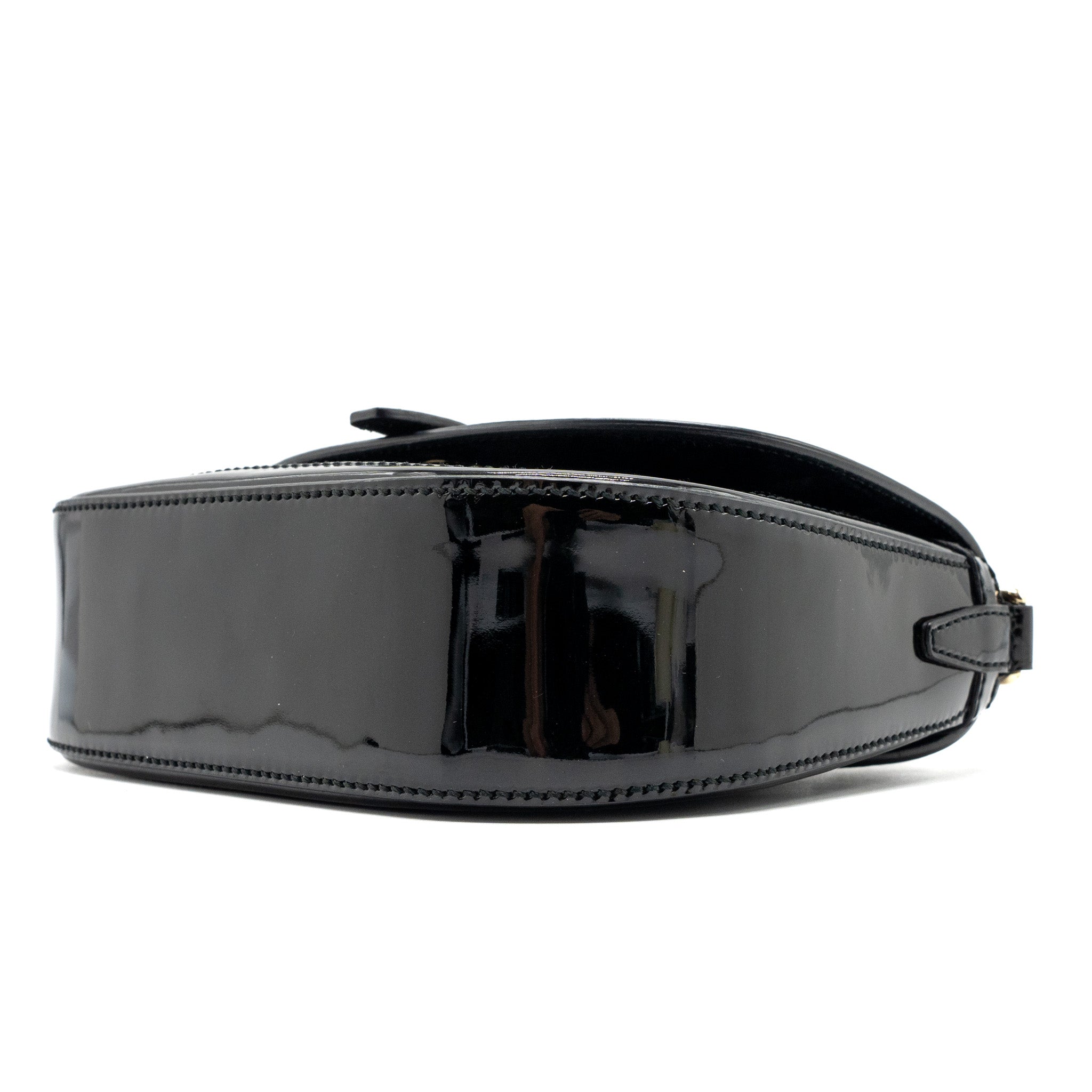 GUCCI MESSENGER CROSSBODY BAG PATENT BLACK LGHW