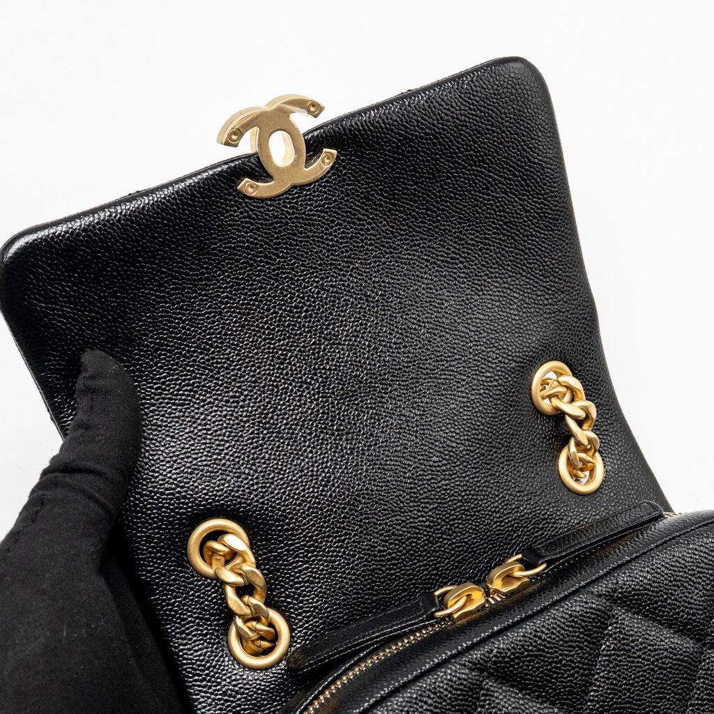 CHANEL QUILTED FLAP BACKPACK CAVIAR BLACK GHW (MICROCHIP)