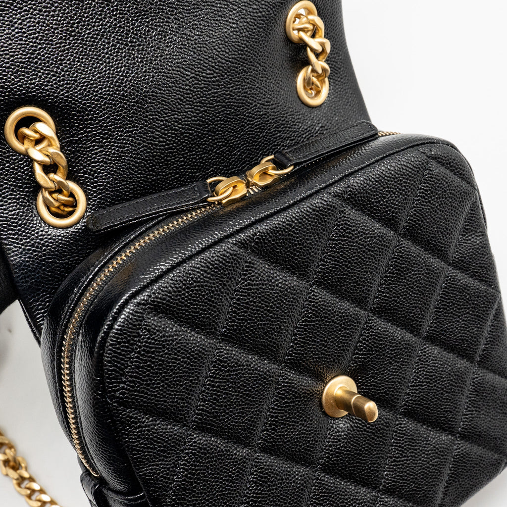 CHANEL QUILTED FLAP BACKPACK CAVIAR BLACK GHW (MICROCHIP)