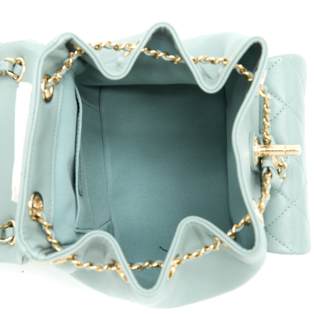 CHANEL 23C DUMA MINI BACKPACK CALFSKIN LIGHT GREY LGHW (MICROCHIP)