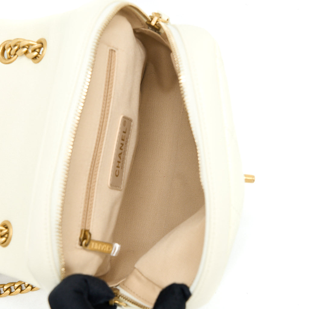 CHANEL 22P FLAP BACKPACK CAVIAR WHITE BRUSHED GHW (MICROCHIP)