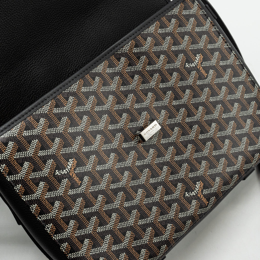 GOYARD BELVEDERE MM MESSENGER BAG GOYARDINE CANVAS/CALFSKIN BLACK SHW