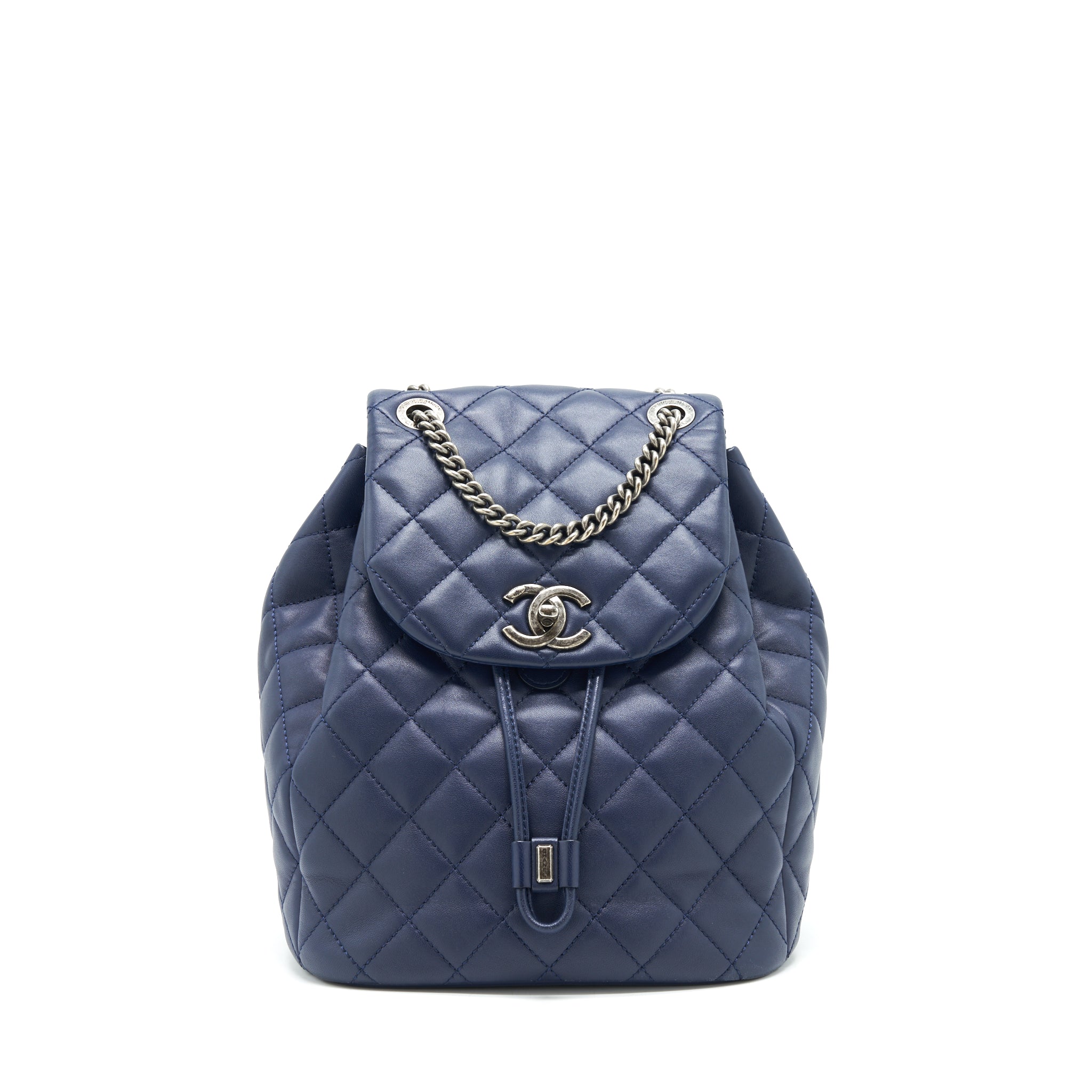CHANEL QUILTED BACKPACK NAVY BLUE RUTHENIUM SHW