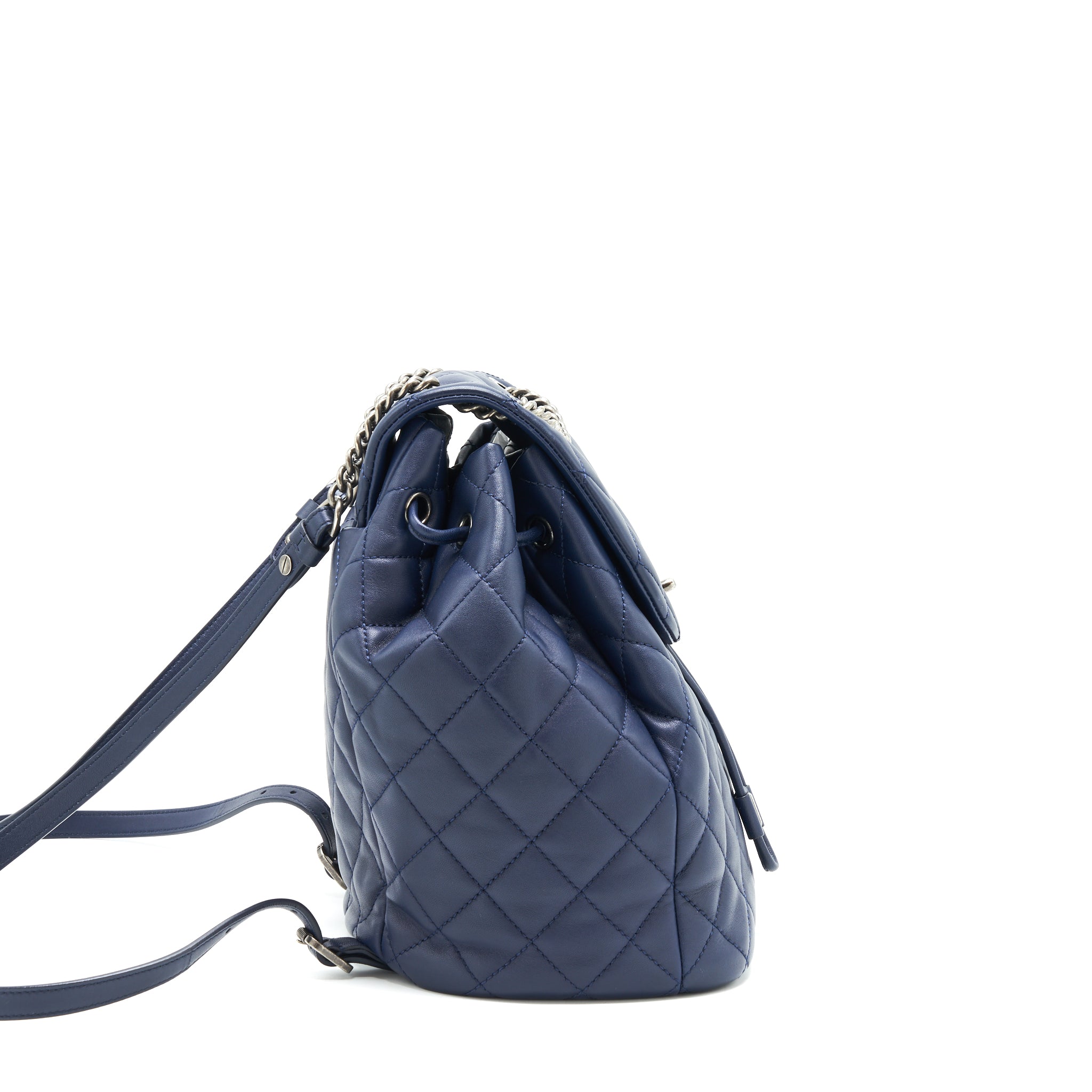 CHANEL QUILTED BACKPACK NAVY BLUE RUTHENIUM SHW