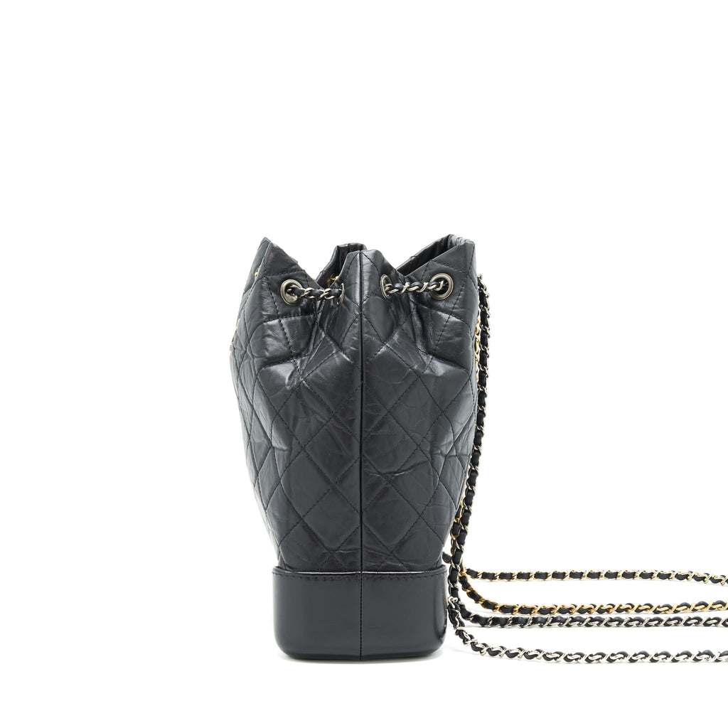 CHANEL GABRIELLE BACKPACK MEDIUM QUILTED CALFSKIN BLACK GOLD/SLIVER HW