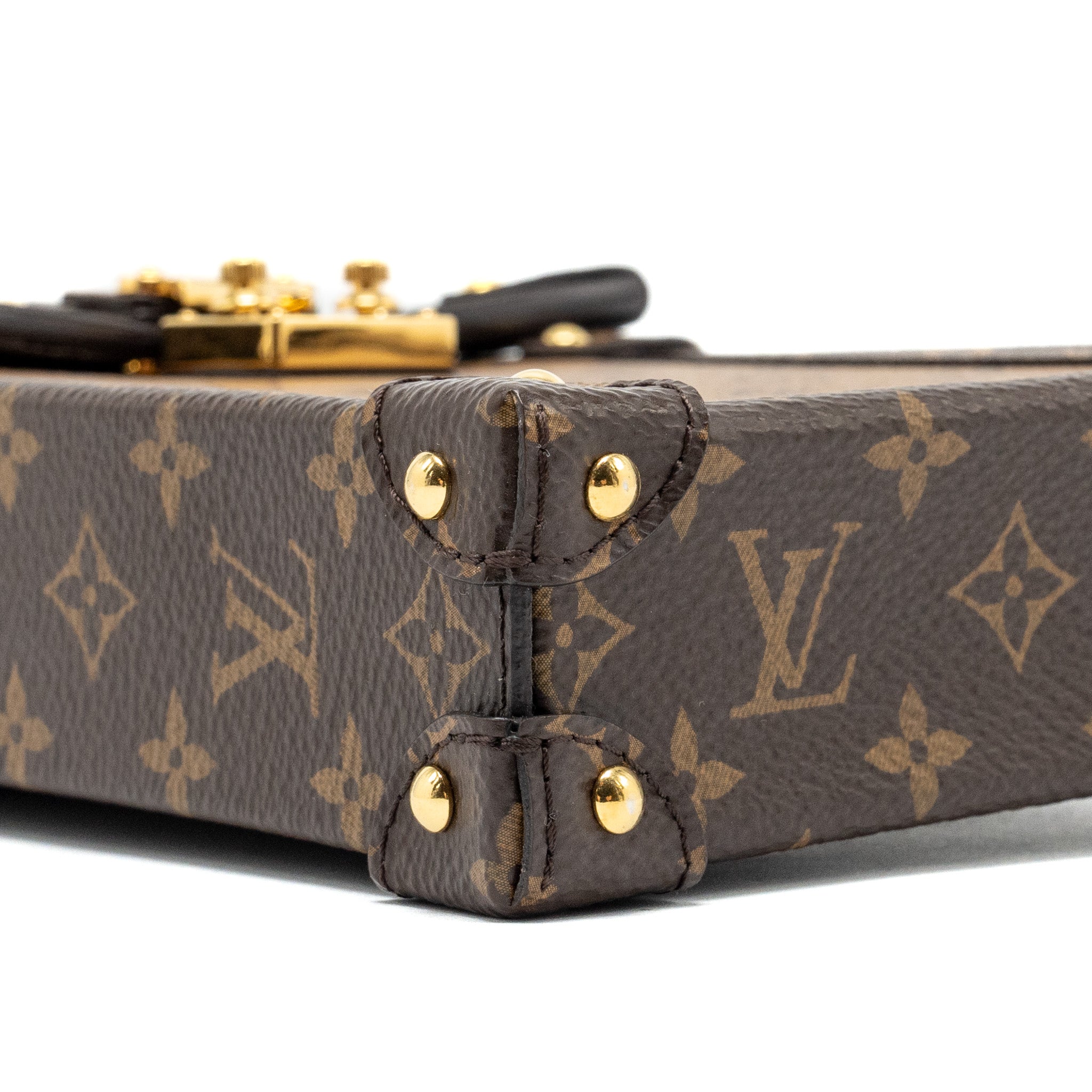 LOUIS VUITTON VERTICAL TRUNK POCHETTE WITH CHAIN MONOGRAM REVERSE CANVAS GHW