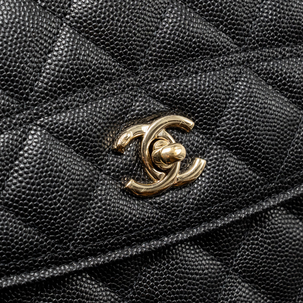 CHANEL 25C QUILTED CC TOP HANDLE MINI BACKPACK CAVIAR BLACK LGHW (MICROCHIP)