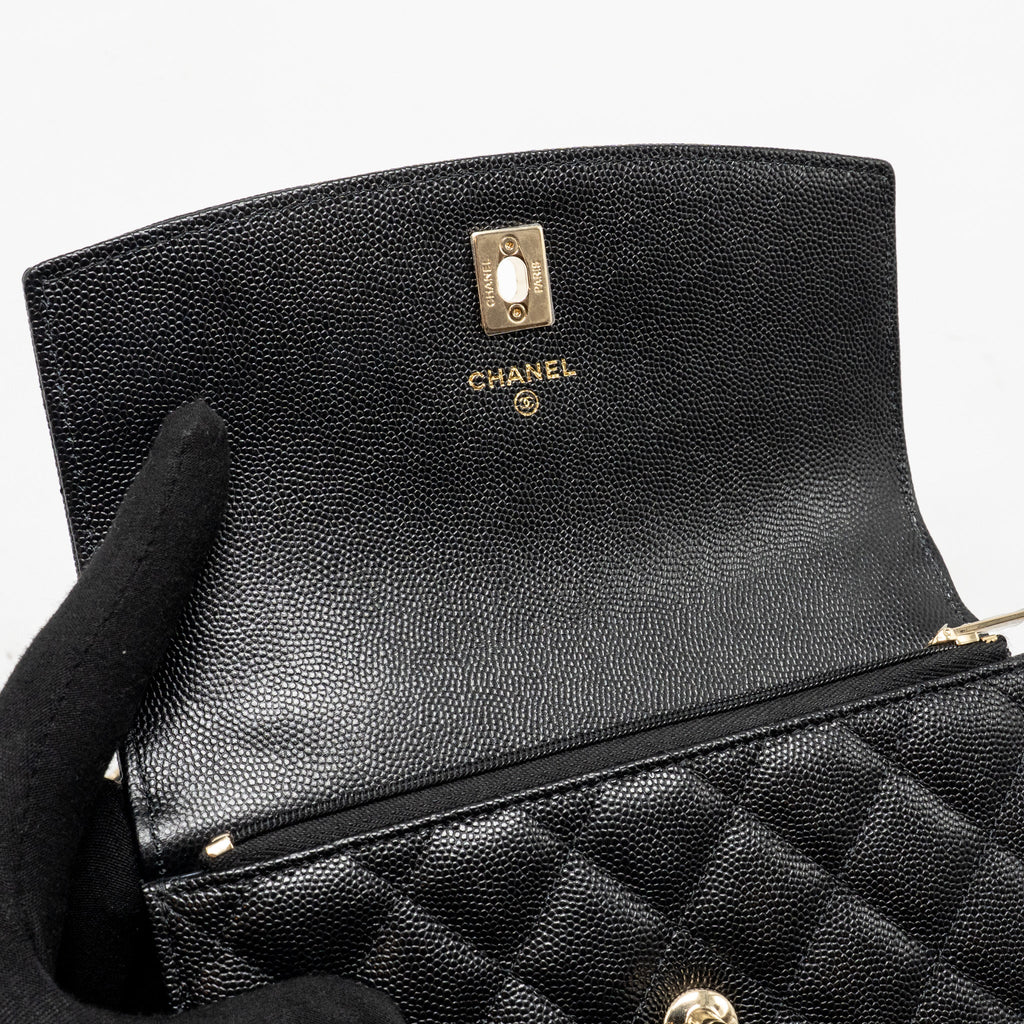 CHANEL 25C QUILTED CC TOP HANDLE MINI BACKPACK CAVIAR BLACK LGHW (MICROCHIP)