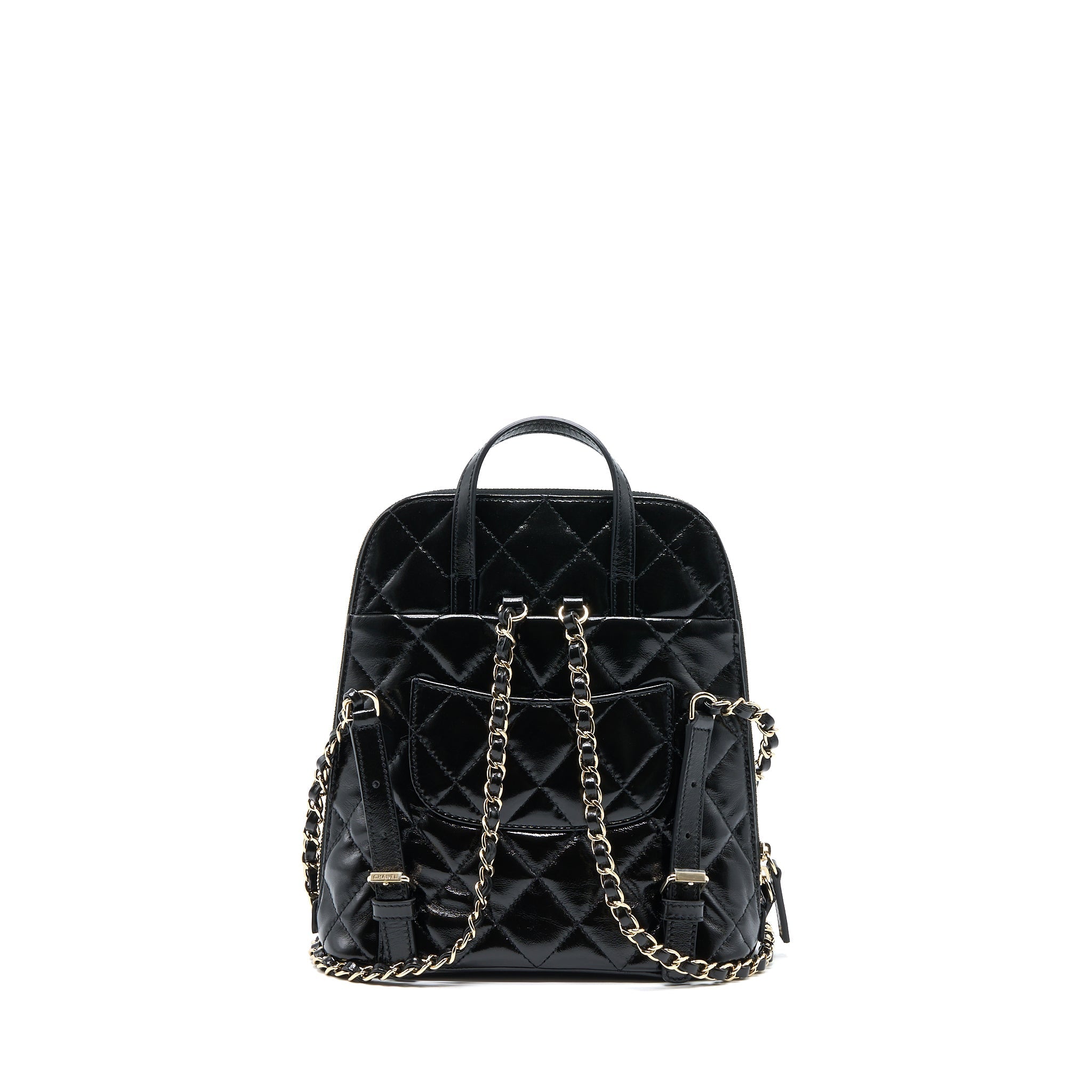 CHANEL 22A BACKPACK PATENT BLACK LGHW (MICROCHIP)