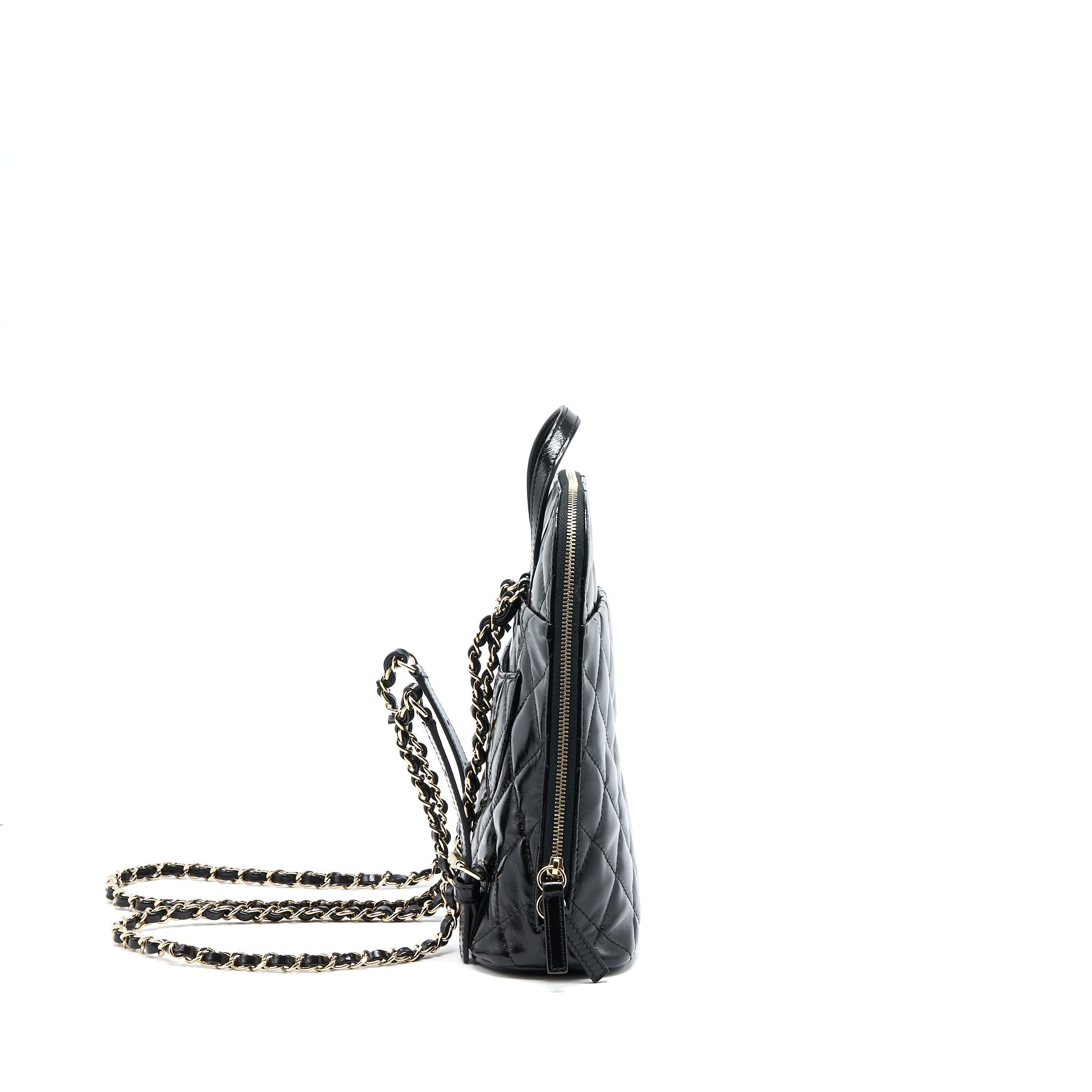 CHANEL 22A BACKPACK PATENT BLACK LGHW (MICROCHIP)