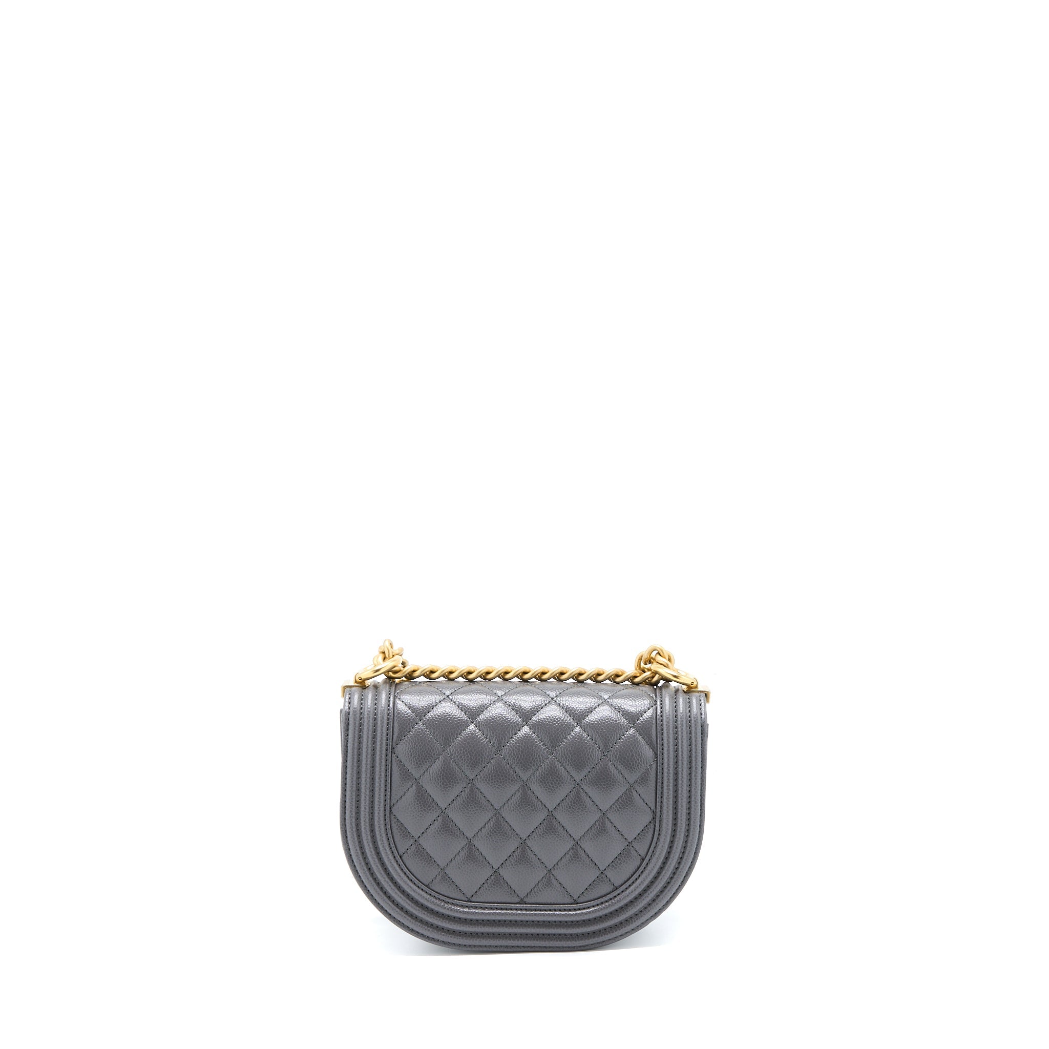 CHANEL 22A BOY MESSENGER BAG CAVIAR GREY GHW (MICROCHIP)