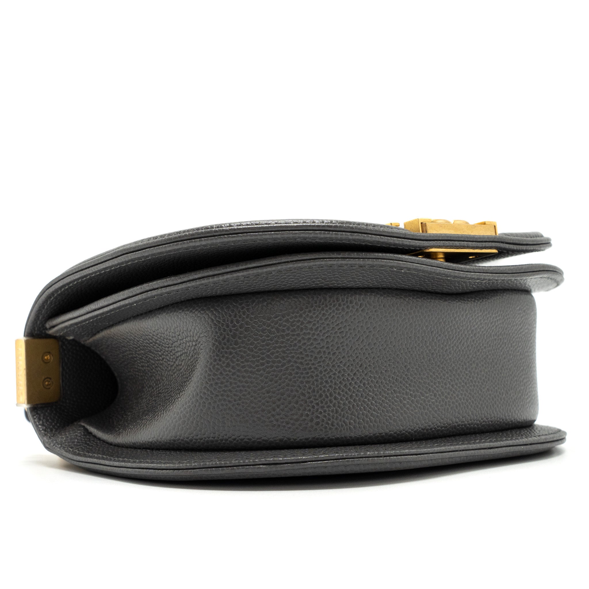 CHANEL 22A ROUND BOY MESSENGER BAG CAVIAR GREY GHW(MICROCHIP)