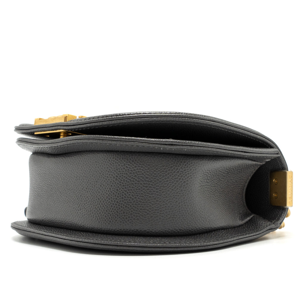 CHANEL 22A ROUND BOY MESSENGER BAG CAVIAR GREY GHW(MICROCHIP)