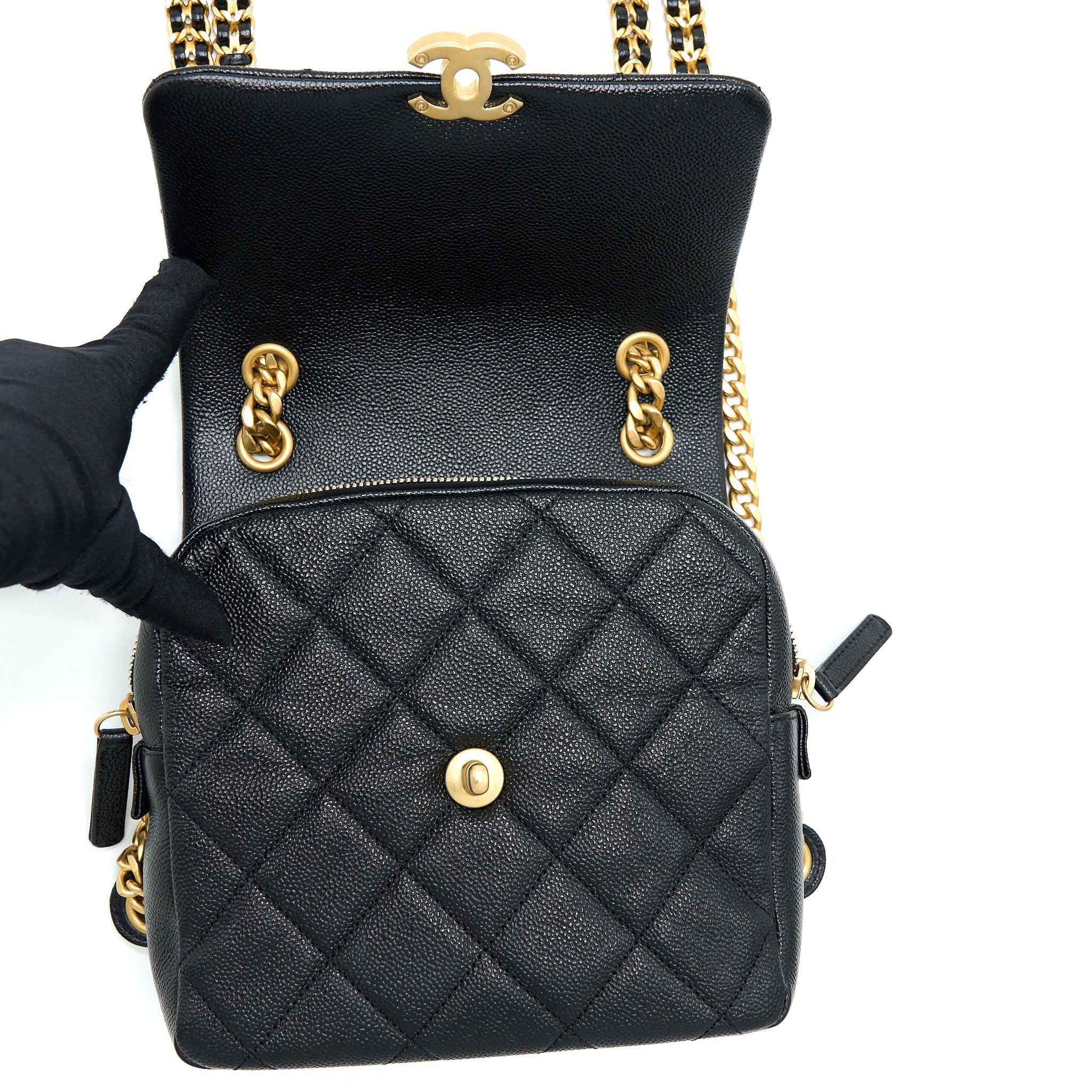 CHANEL 22P FLAP BACKPACK CAVIAR BLACK GHW (MICROCHIP)