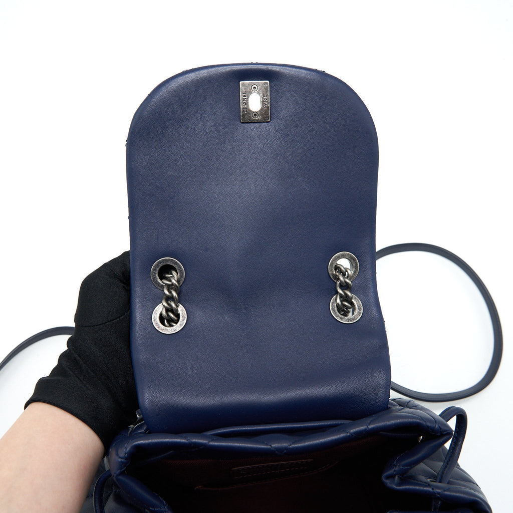 CHANEL QUILTED BACKPACK NAVY BLUE RUTHENIUM SHW