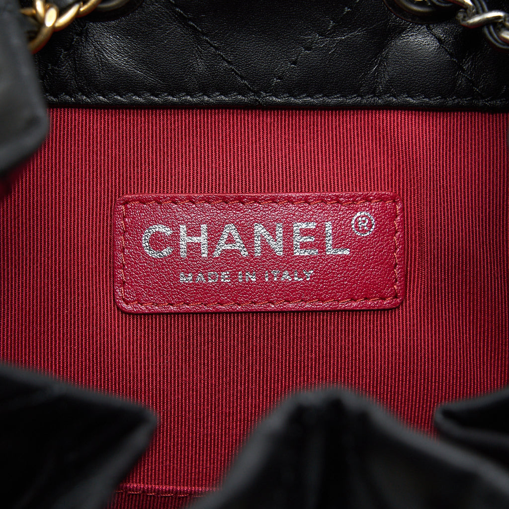CHANEL GABRIELLE BACKPACK MEDIUM QUILTED CALFSKIN BLACK GOLD/SLIVER HW