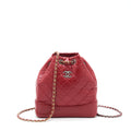 CHANEL SMALL GABRIELLE BACKPACK AGED CALFSKIN RED WITH RUTHENIUM GOLD/SLIVER HARDWARE