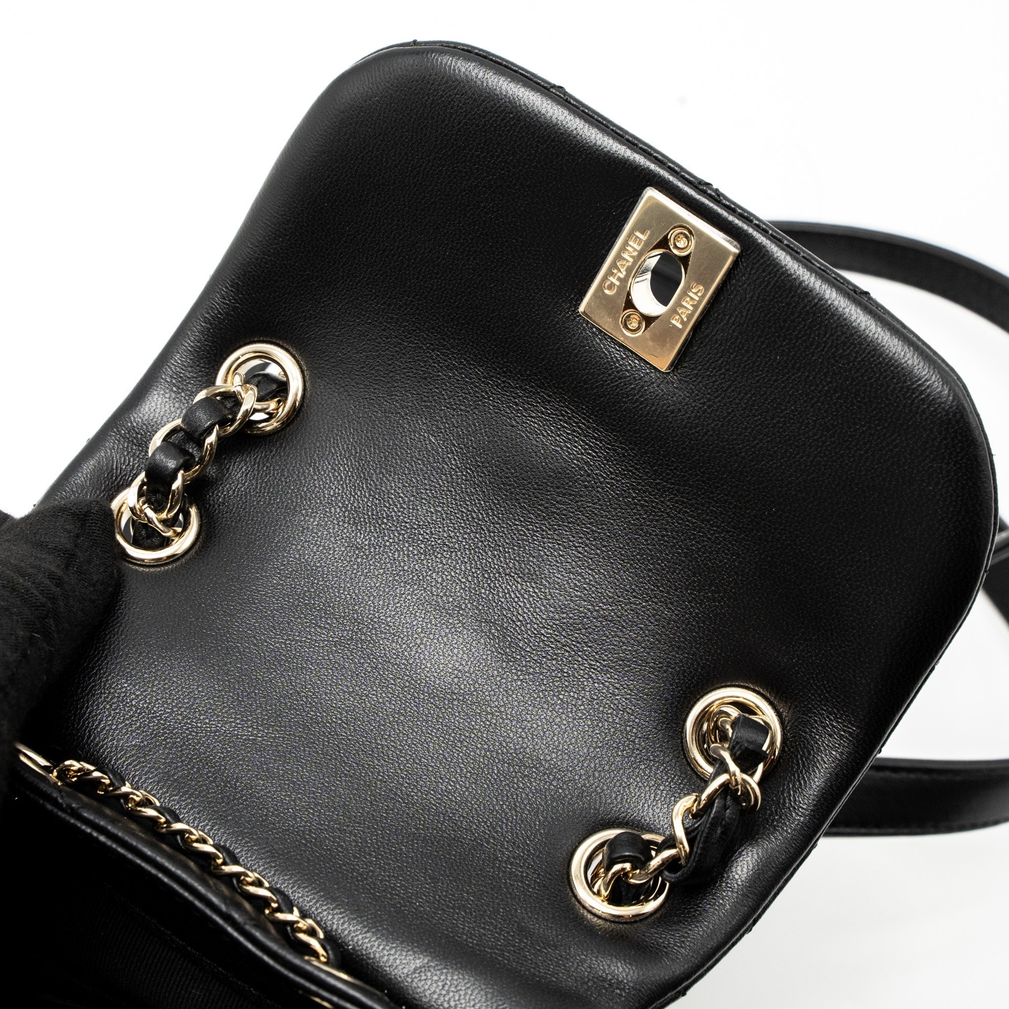 CHANEL MINI DUMA BACKPACK LAMBSKIN BLACK LGHW (MICROCHIP)