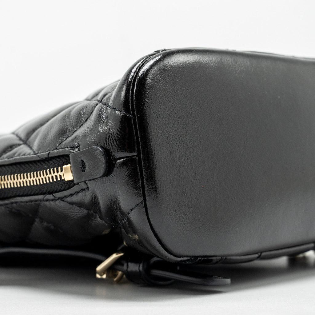 CHANEL 22A MINI BACKPACK PATENT BLACK LGHW (MICROCHIP)
