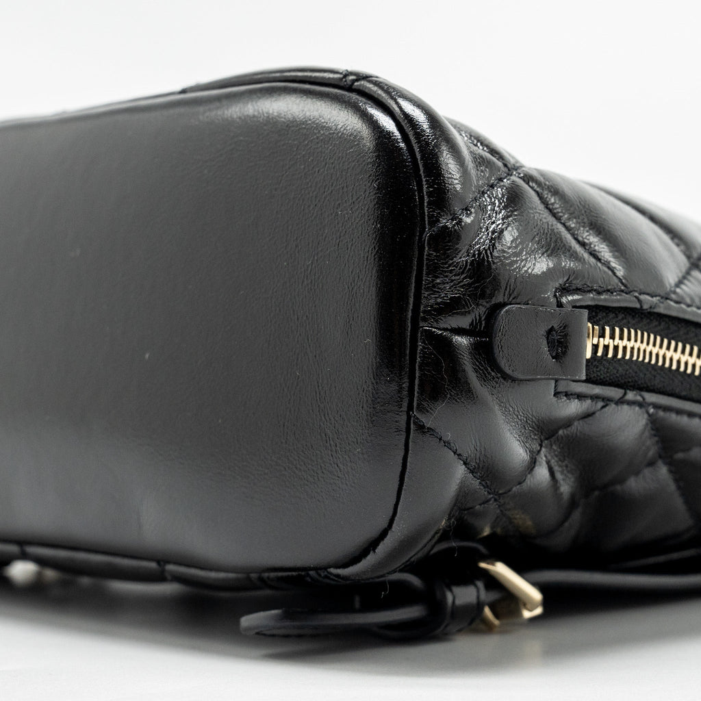 CHANEL 22A MINI BACKPACK PATENT BLACK LGHW (MICROCHIP)