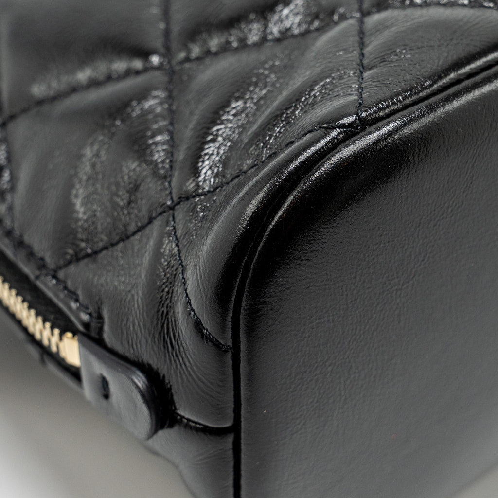 CHANEL 22A MINI BACKPACK PATENT BLACK LGHW (MICROCHIP)