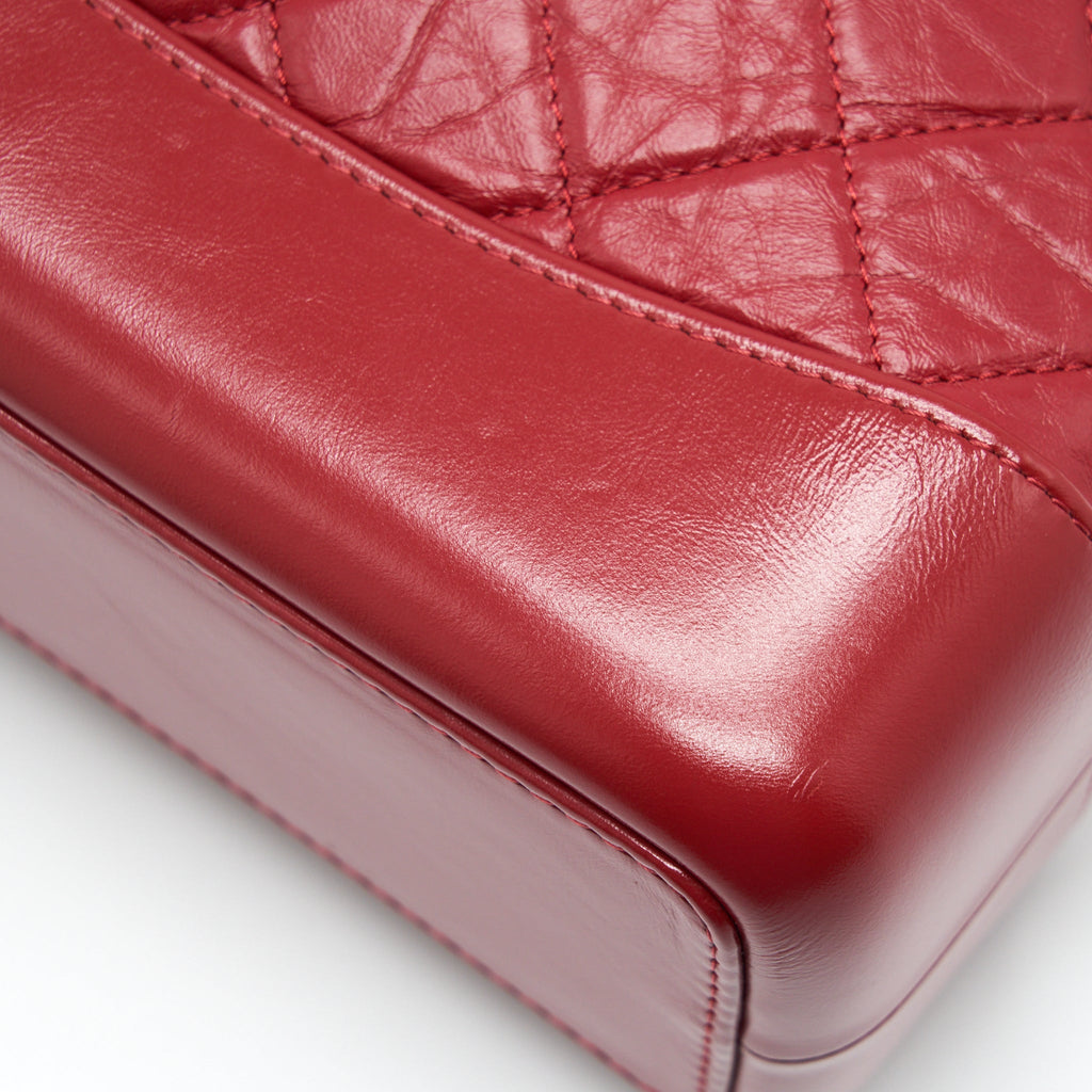 CHANEL SMALL GABRIELLE BACKPACK AGED CALFSKIN RED WITH RUTHENIUM GOLD/SLIVER HARDWARE