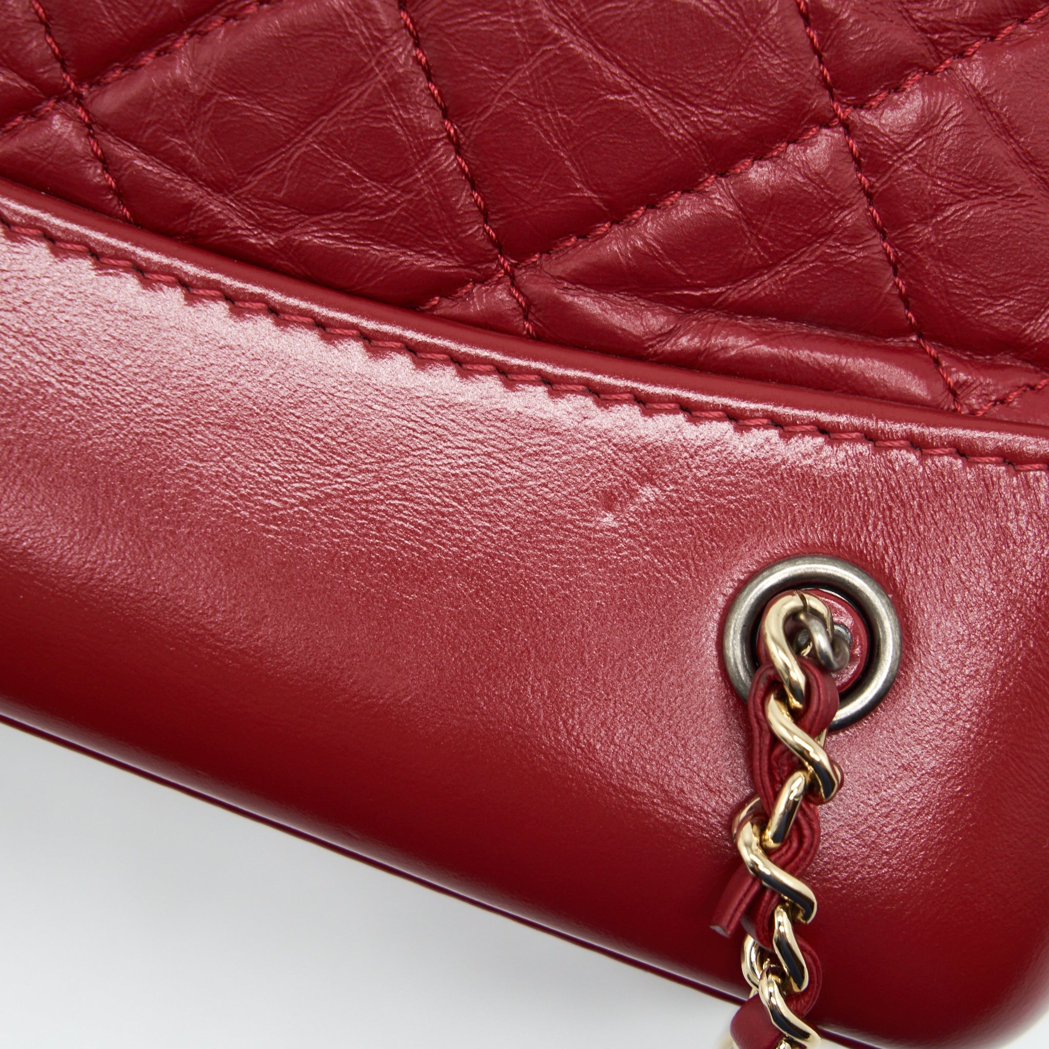 CHANEL SMALL GABRIELLE BACKPACK AGED CALFSKIN RED WITH RUTHENIUM GOLD/SLIVER HARDWARE