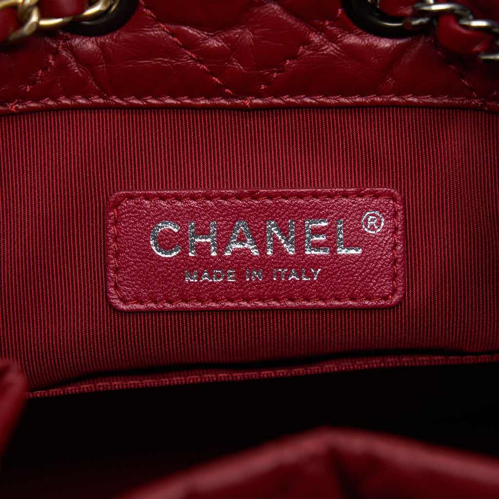 CHANEL SMALL GABRIELLE BACKPACK AGED CALFSKIN RED WITH RUTHENIUM GOLD/SLIVER HARDWARE