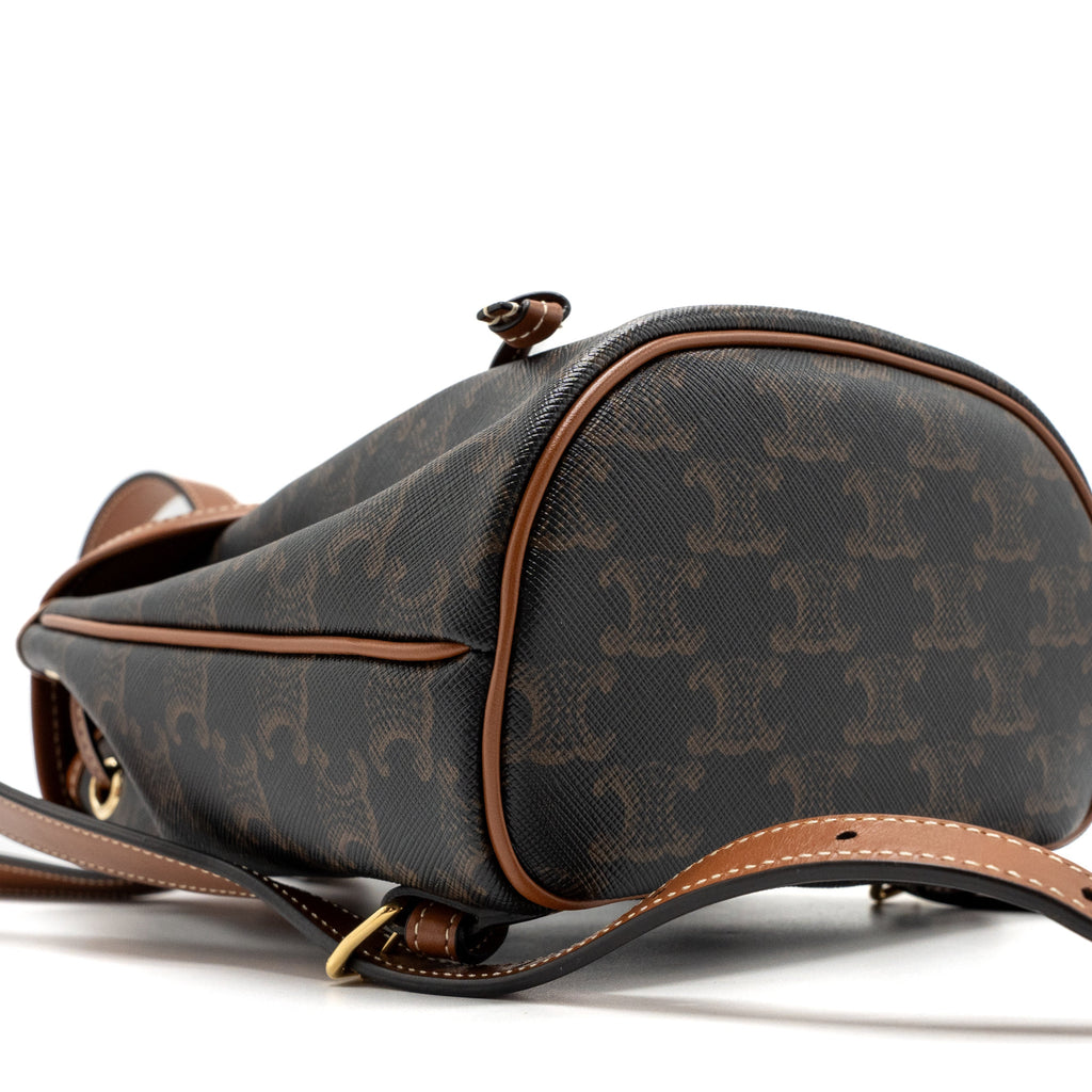 CELINE MINI BACKPACK FOLCO TRIOMPHE CANVAS CALFSKIN TAN GHW