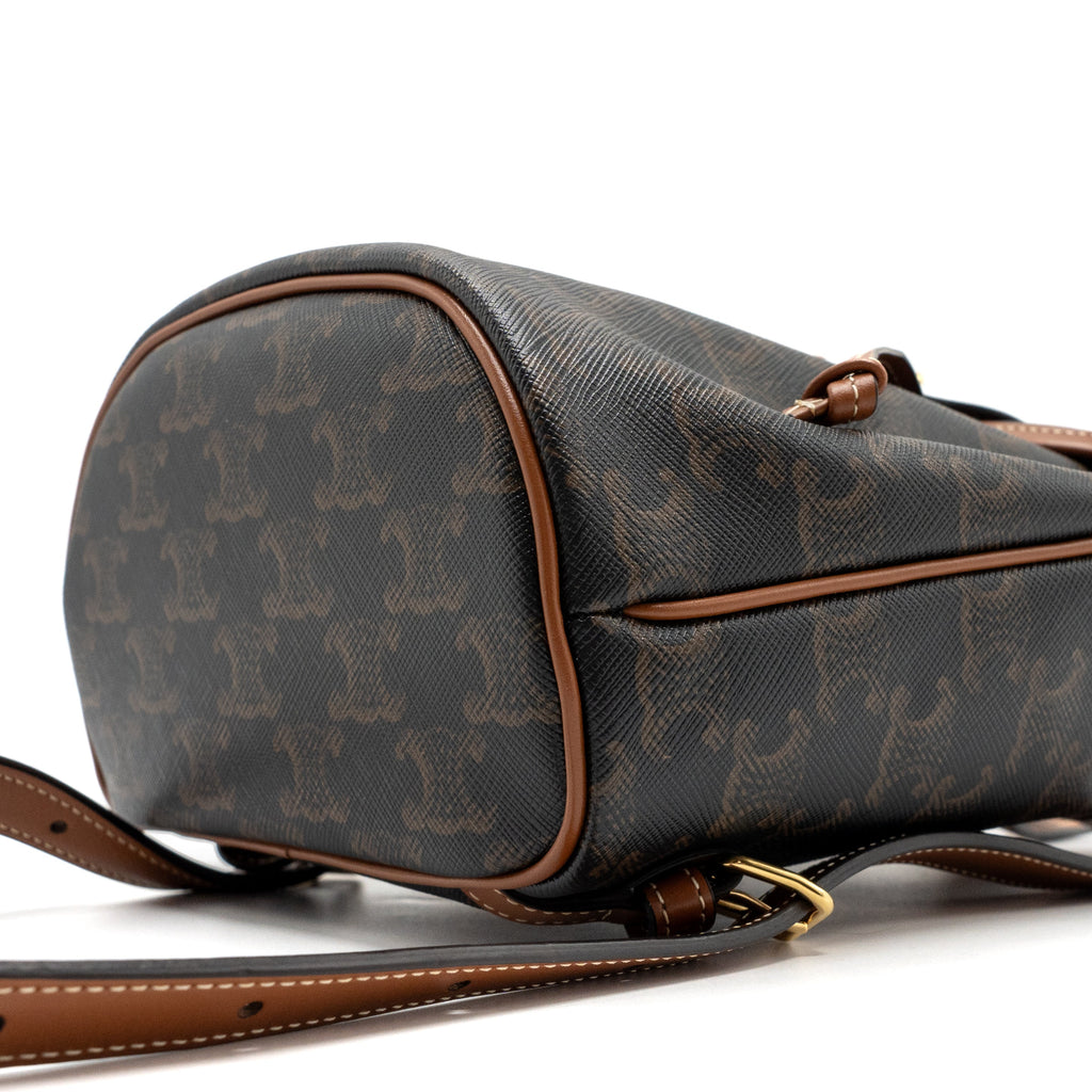 CELINE MINI BACKPACK FOLCO TRIOMPHE CANVAS CALFSKIN TAN GHW