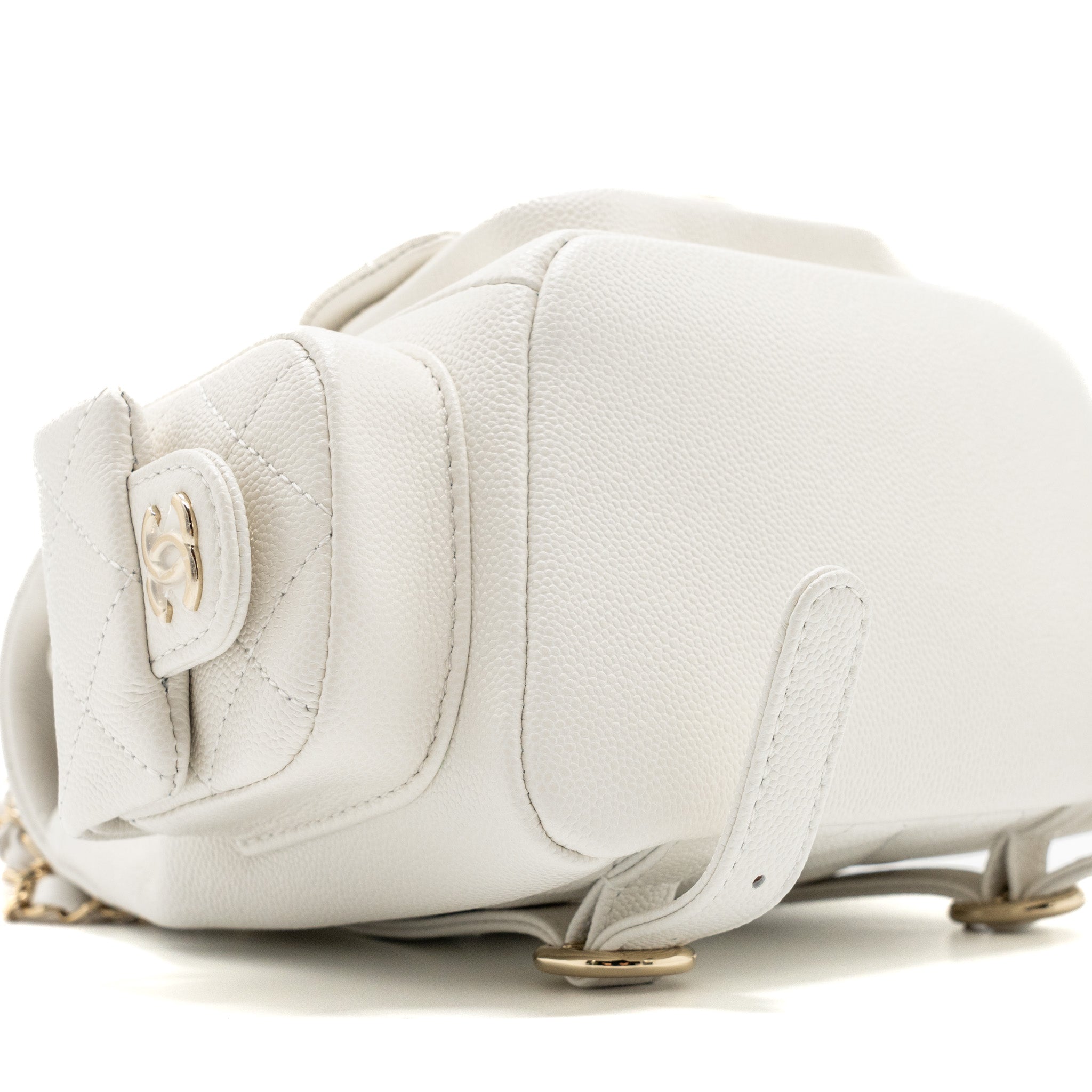CHANEL 23K TRIPLE POCKET MINI BACKPACK CAVIAR WHITE LGHW(MICROCHIP)