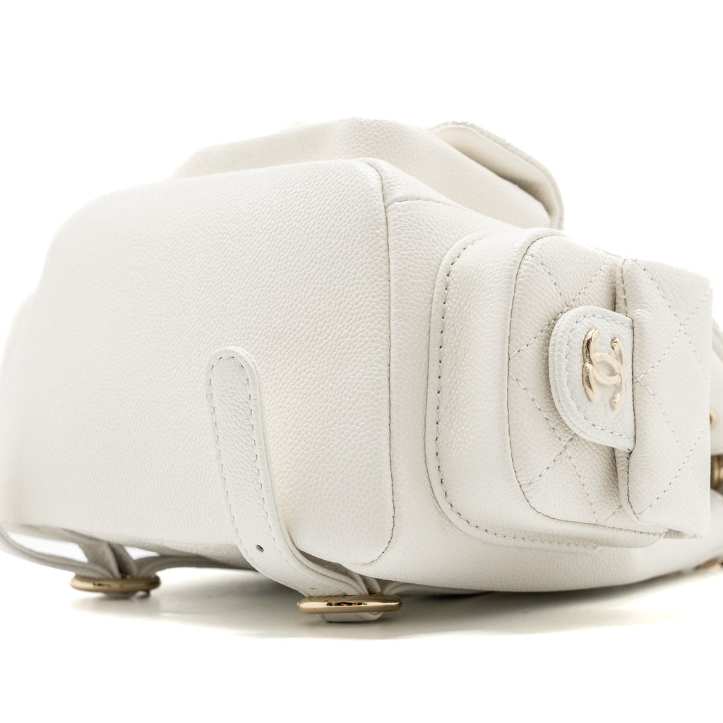 CHANEL 23K TRIPLE POCKET MINI BACKPACK CAVIAR WHITE LGHW(MICROCHIP)