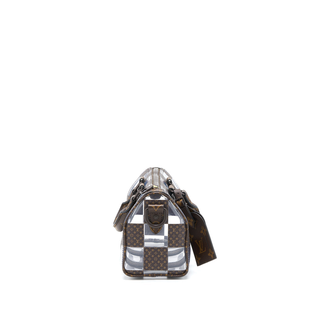 LOUIS VUITTON KEEPALL BANBOULIERE 25 MONOGRAM CHESS MONOGRAM CANVAS/TRANSPARENT PVC BROWN HARDWARE