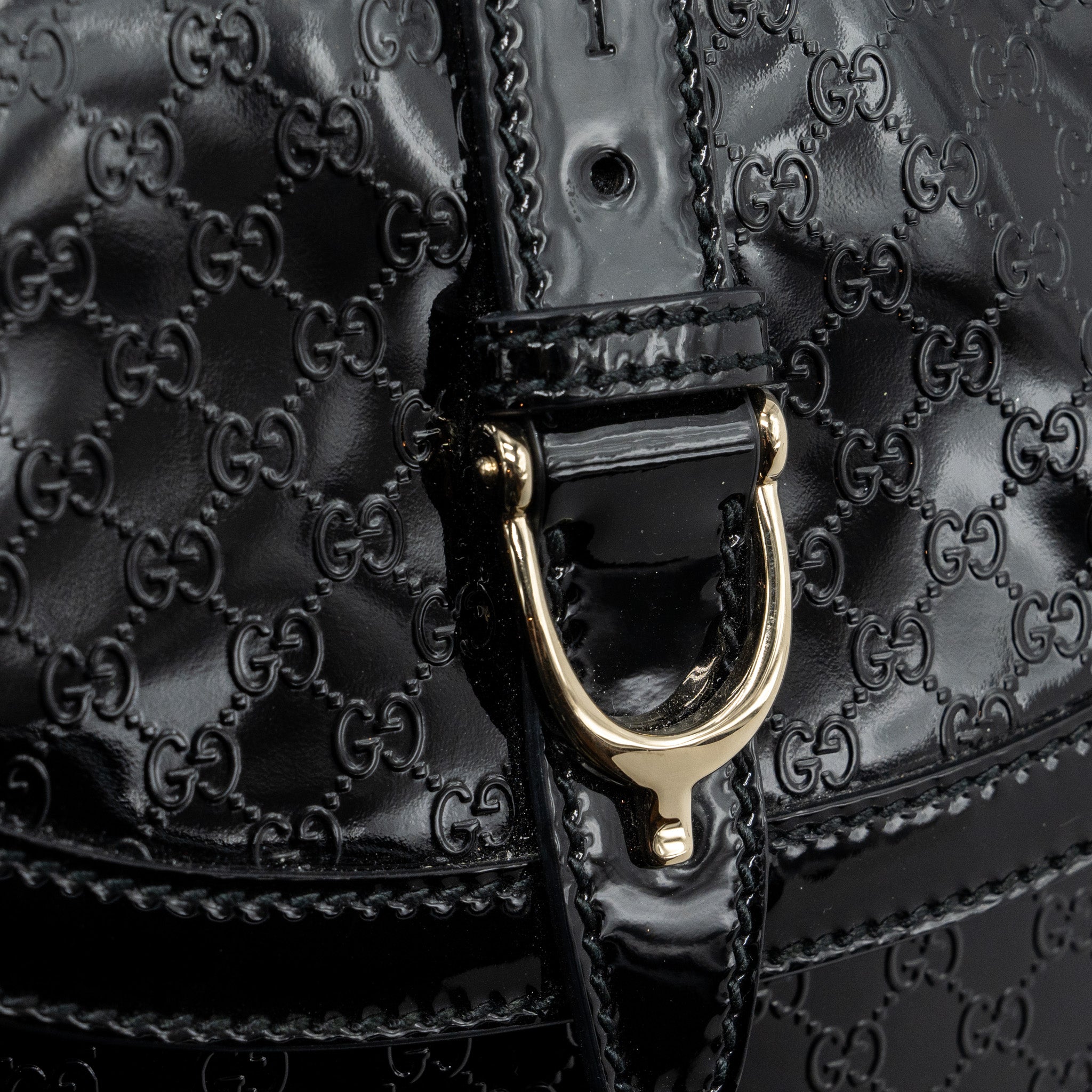 GUCCI MESSENGER CROSSBODY BAG PATENT BLACK LGHW