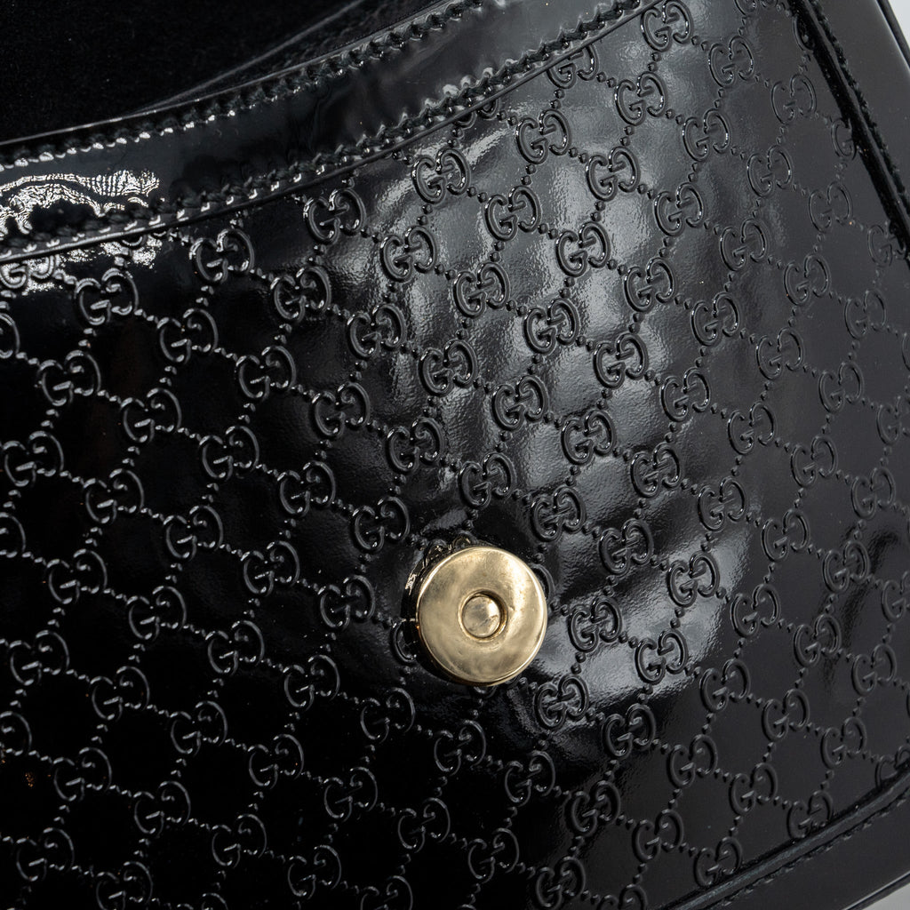 GUCCI MESSENGER CROSSBODY BAG PATENT BLACK LGHW