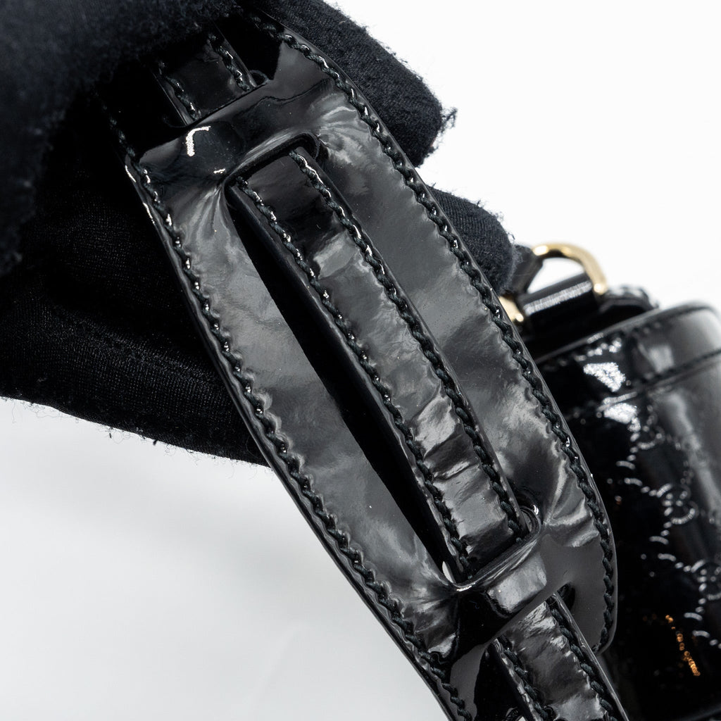 GUCCI MESSENGER CROSSBODY BAG PATENT BLACK LGHW