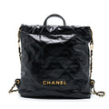 CHANEL 22 BACKPACK SHINY CALFSKIN BLACK BRUSHED GHW (MICROCHIP)