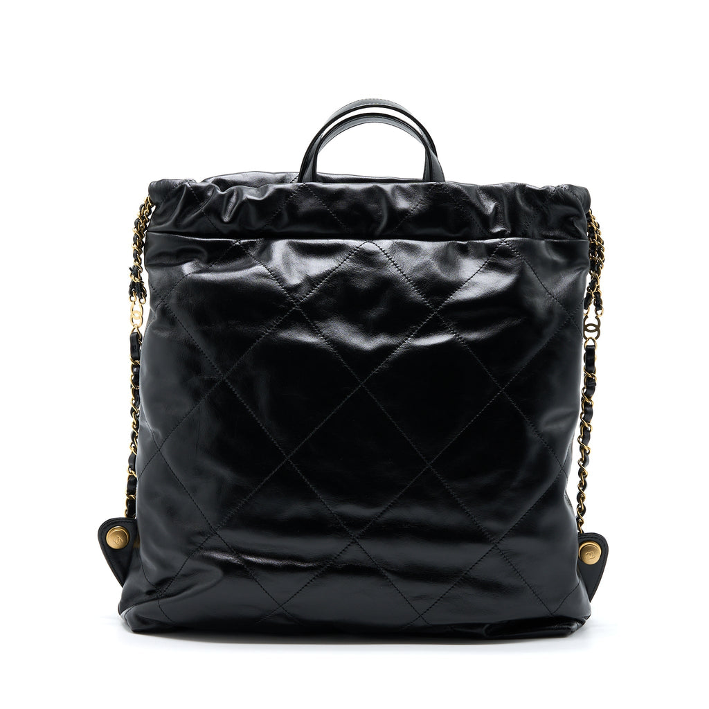 CHANEL 22 BACKPACK SHINY CALFSKIN BLACK BRUSHED GHW (MICROCHIP)