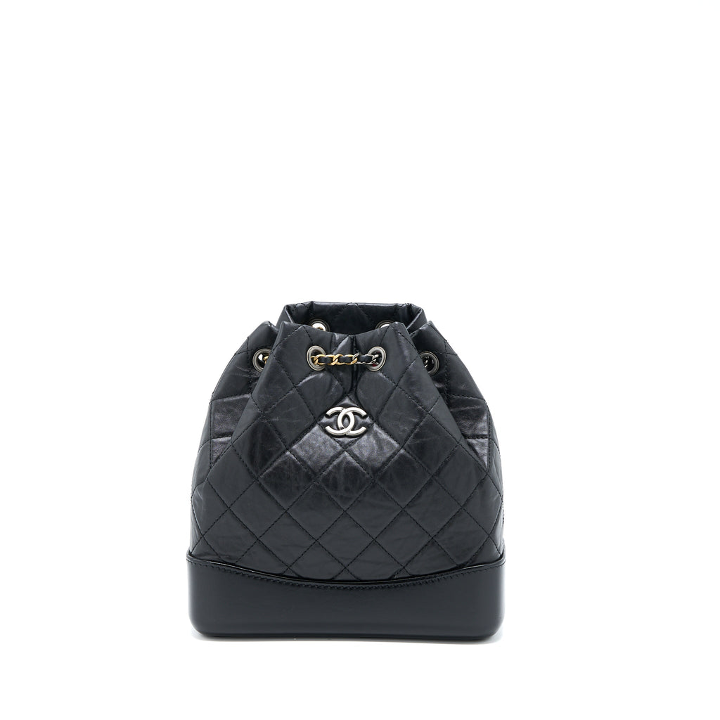 CHANEL SMALL GABRIELLE BACKPACK AGED CALFSKIN BLACK MULTICOLOR HARDWARE (MICROCHIP)