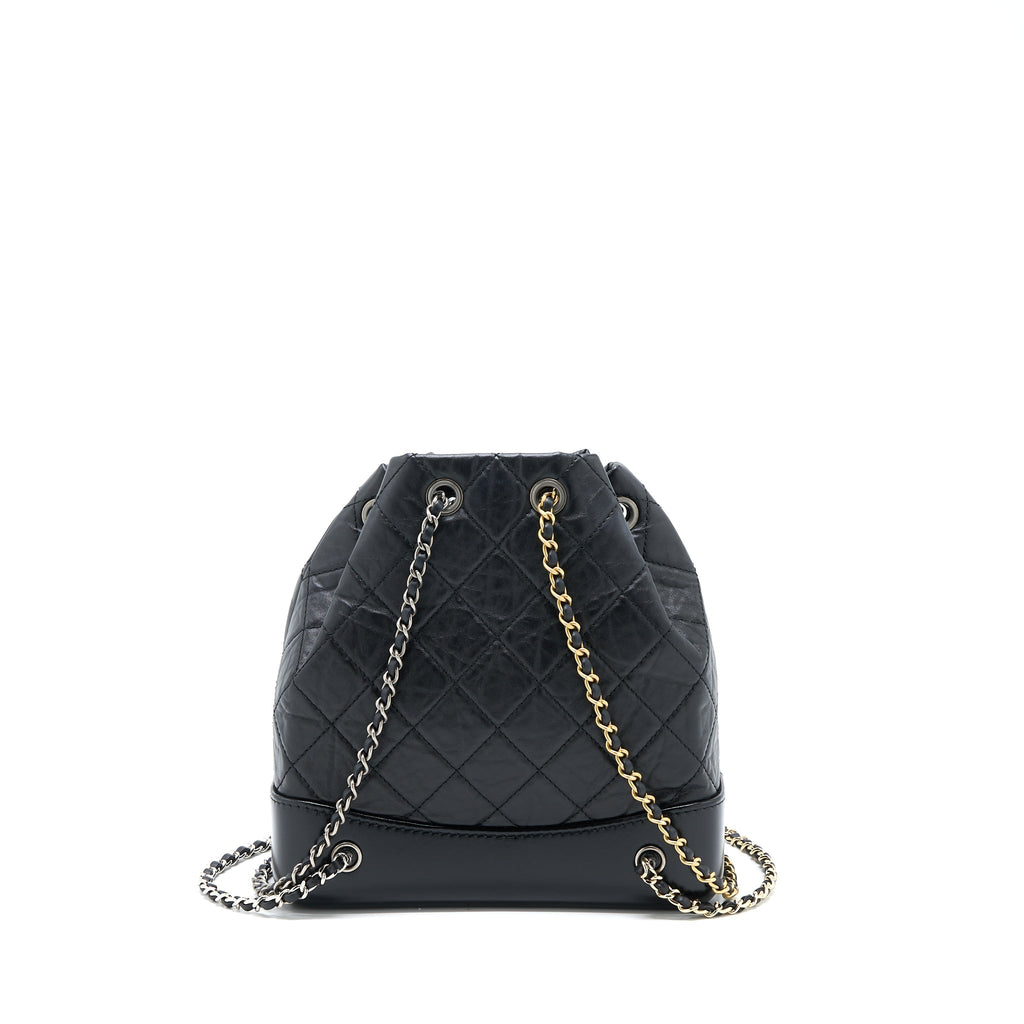 CHANEL SMALL GABRIELLE BACKPACK AGED CALFSKIN BLACK MULTICOLOR HARDWARE (MICROCHIP)