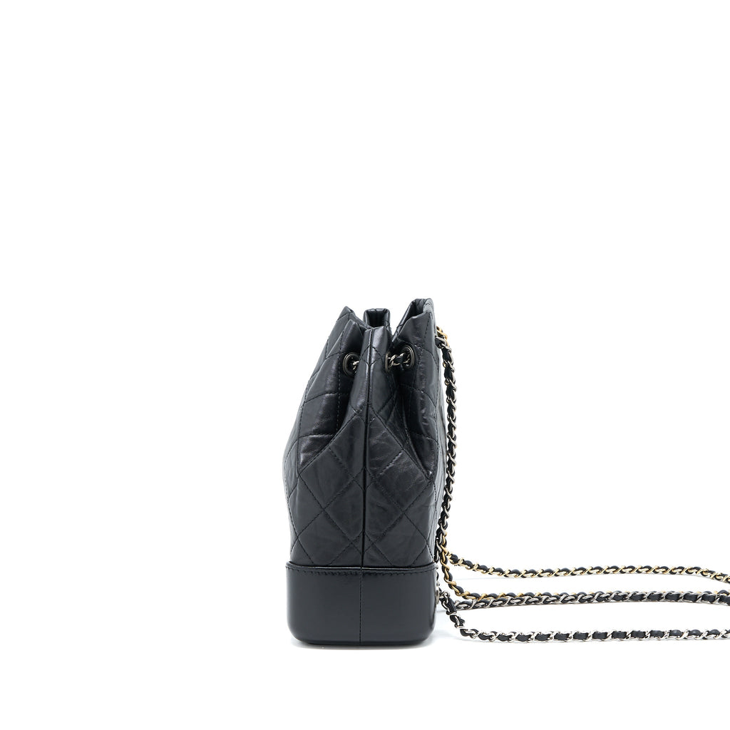 CHANEL SMALL GABRIELLE BACKPACK AGED CALFSKIN BLACK MULTICOLOR HARDWARE (MICROCHIP)