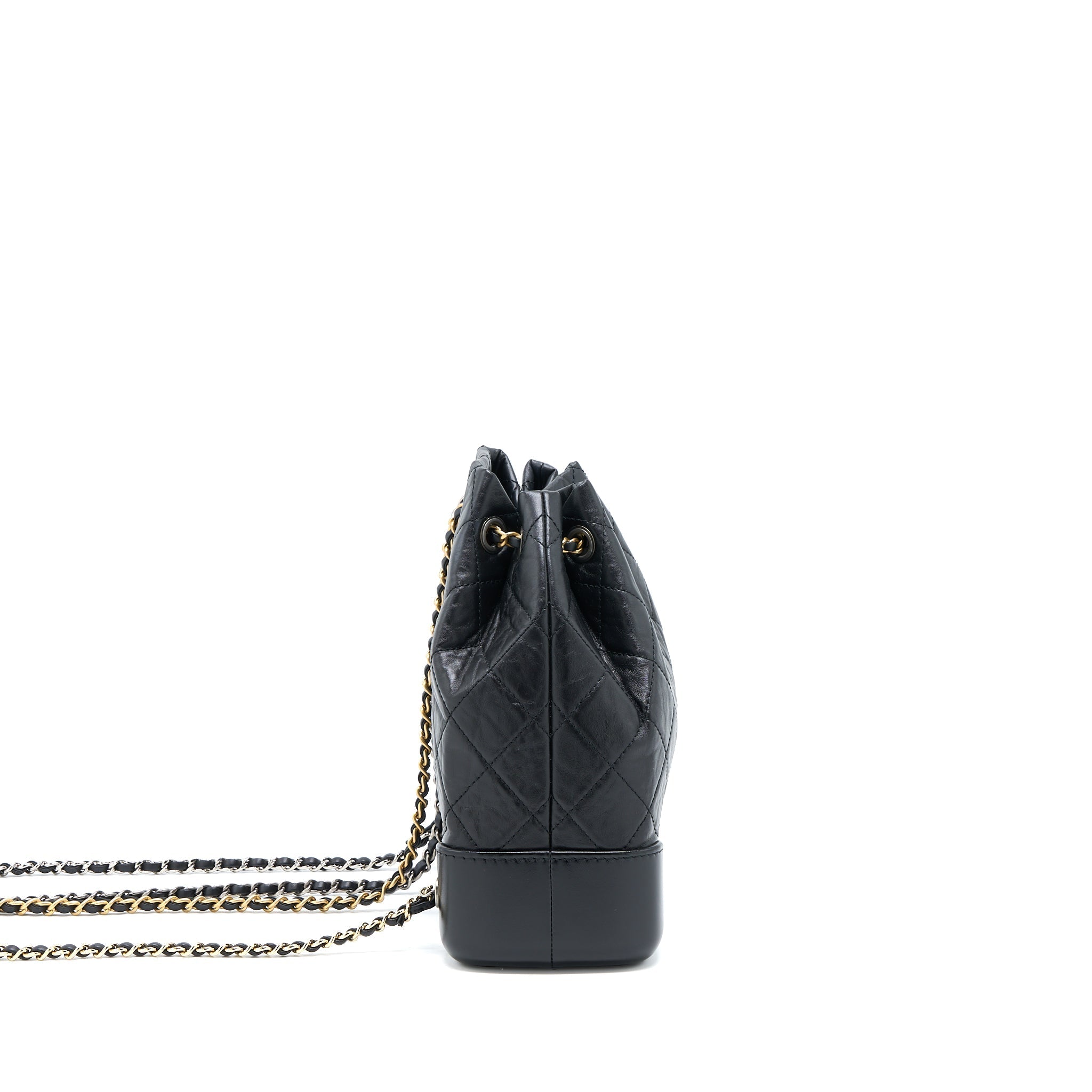 CHANEL SMALL GABRIELLE BACKPACK AGED CALFSKIN BLACK MULTICOLOR HARDWARE (MICROCHIP)