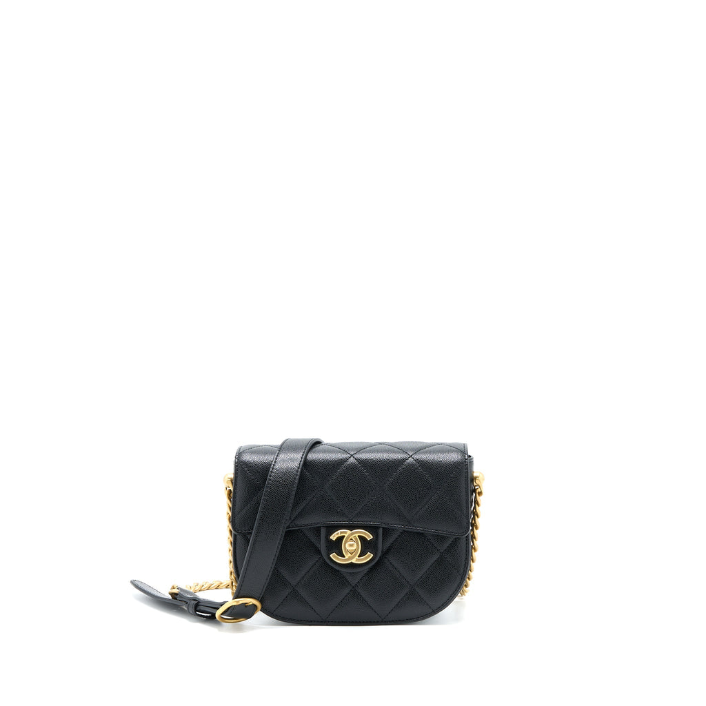 CHANEL 22B ROUND MESSENGER BAG GRAINED CALFSKIN BLACK BRUSHED GHW (MICROCHIP)