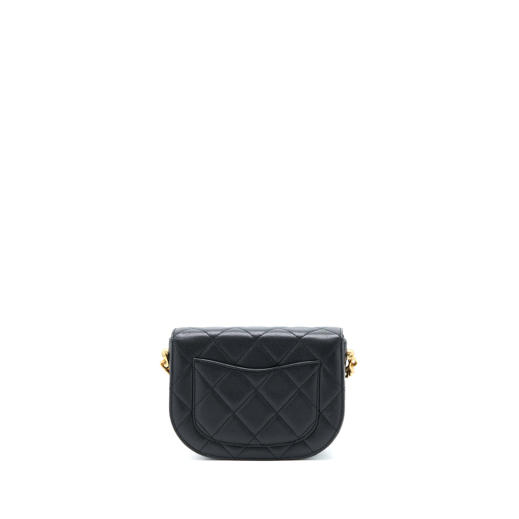 CHANEL 22B ROUND MESSENGER BAG GRAINED CALFSKIN BLACK BRUSHED GHW (MICROCHIP)